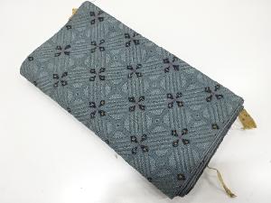 アンティーク　変わり格子に花菱模様織り出し　本塩沢　着尺反物